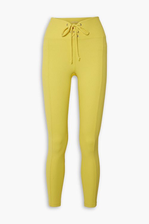Football lace-up ribbed stretch leggings - Yellow - XS
