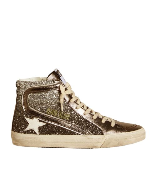 Slide in black and silver glitter with leather star and metallic flash