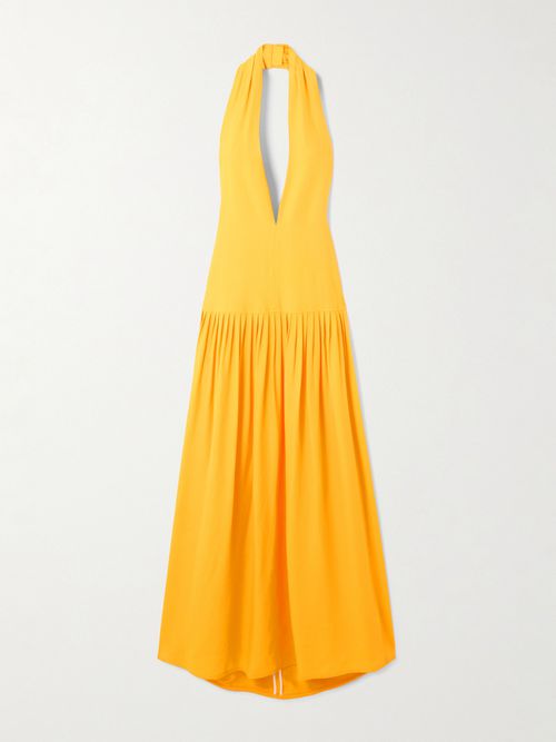 Tala Pleated Georgette Halterneck Maxi Dress