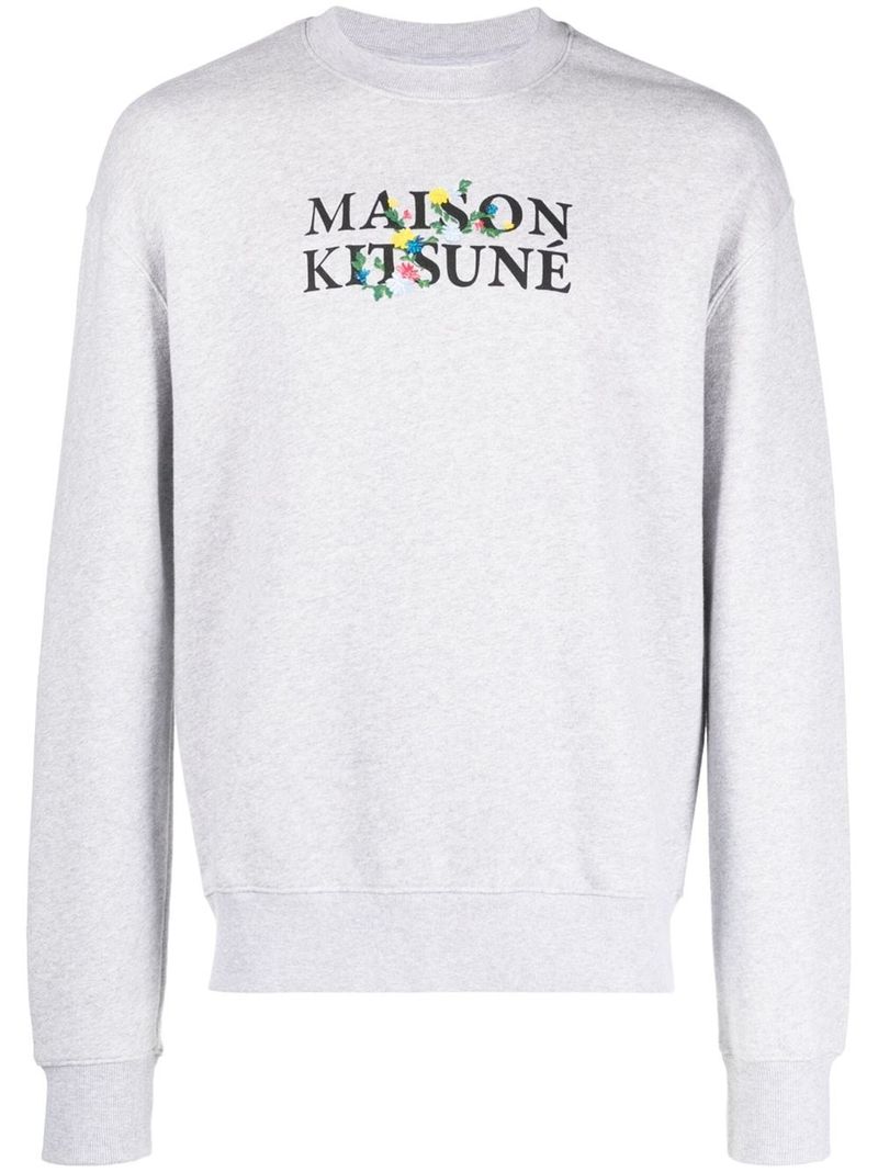 메종키츠네 남성 Flower Embroidery Cotton Crewneck Sweatshirt