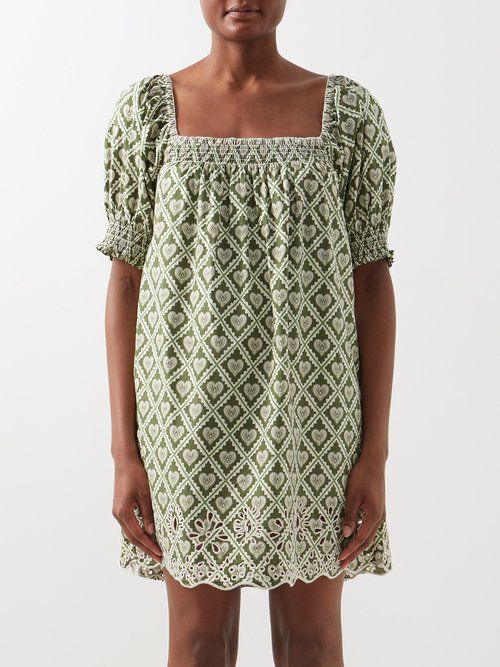 Evie geometric-print cotton-poplin mini dress
