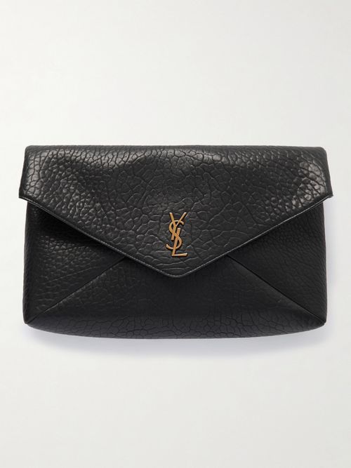 Cassandre Large Textured-leather Clutch - Black