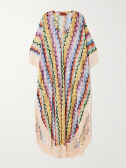 Mare Fringed Dégradé Stripes Crochet-knit Kaftan