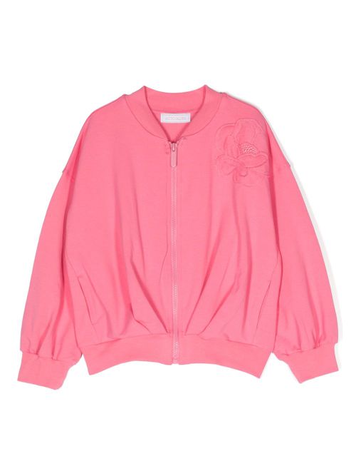 Floral-appliqué zip-up sweatshirt - Pink