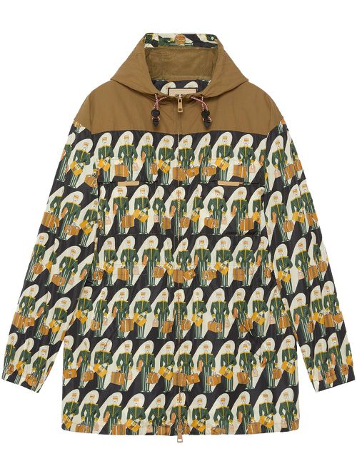 Porter-print zip-up jacket - Black