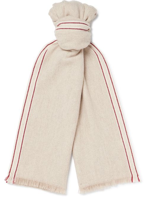 Frayed Striped Cashmere Scarf