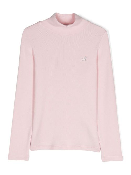 Fine-ribbed turtleneck top - Pink