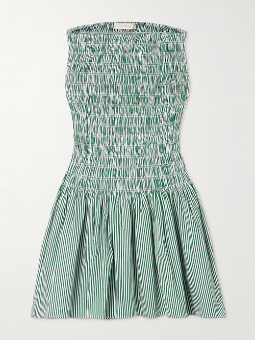Noa Shirred Striped Cotton-blend Poplin Mini Dress