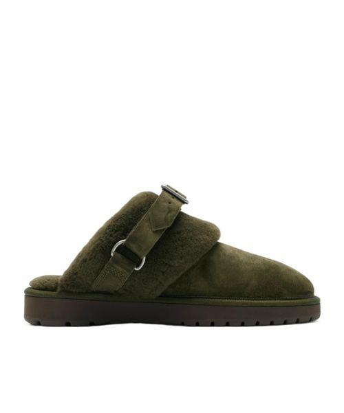 Suede and shearling chubby mules