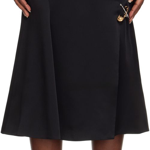 Versace Black Safety Pin Flowy Satin Midi Skirt