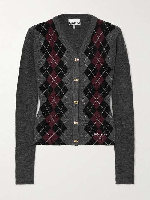 Argyle Merino Wool Cardigan