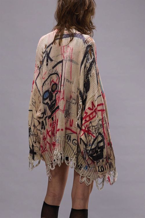 R13 Printed Oversized Cardigan - Skull Graffiti Print / S