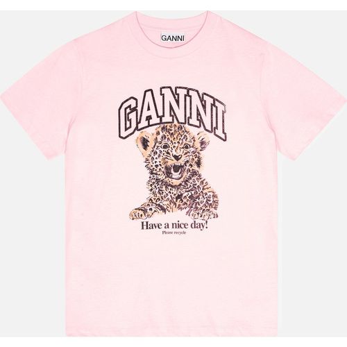 Ganni Basic Leopard Cotton-Jersey Relaxed T-Shirt - XS