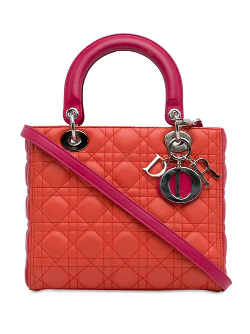 2013 Medium Bicolor Lambskin Cannage Lady satchel - Orange