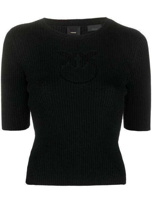 Intarsia-knit logo ribbed-knit top - Black