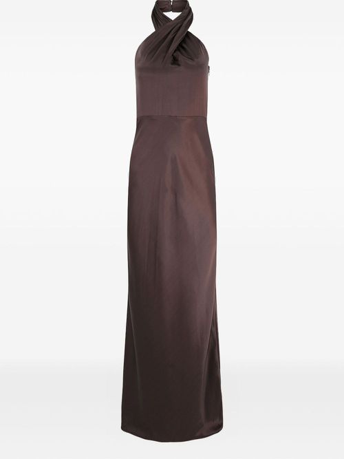 Halter-neck cross-front maxi dress - Brown