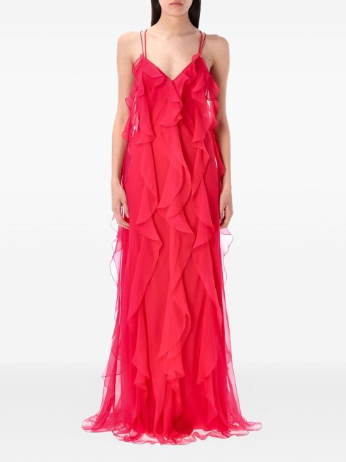 Alberta Ferretti ruffle-detail evening dress - Pink