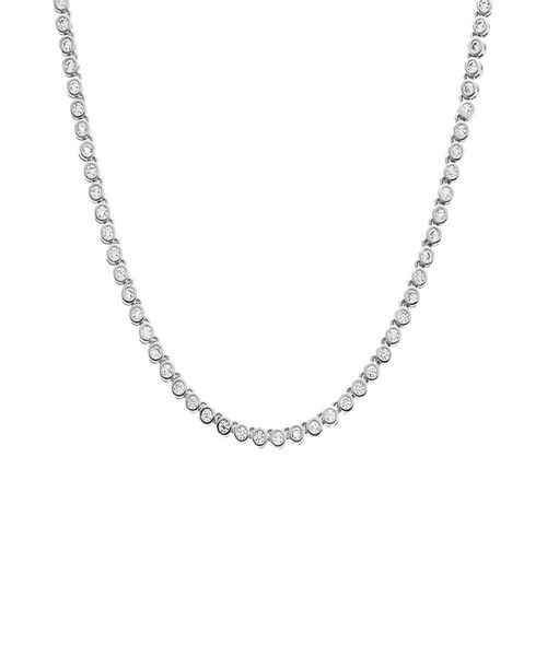 Cubic Zirconia Bezel Tennis Necklace - Silver