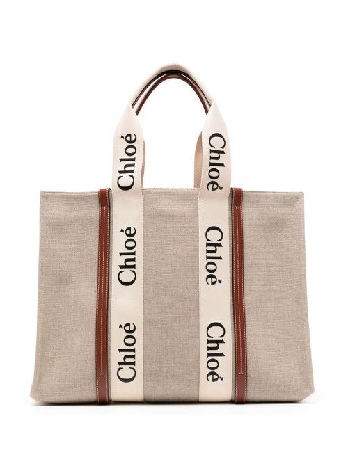 Large Woody cotton tote bag - Neutrals