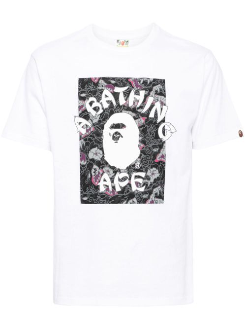 Japanese tattoo camo on college tee - White
