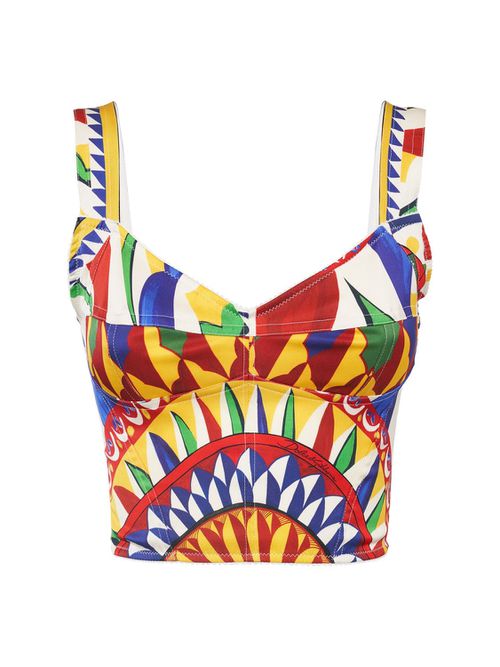 Carretto PRINTED SILK BLEND CROP TOP