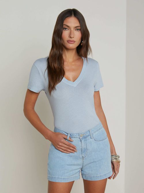 Becca Cotton V-Neck T-Shirt In Blue Fog