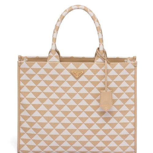 Prada triangle-logo Embroidered Bag - Neutrals