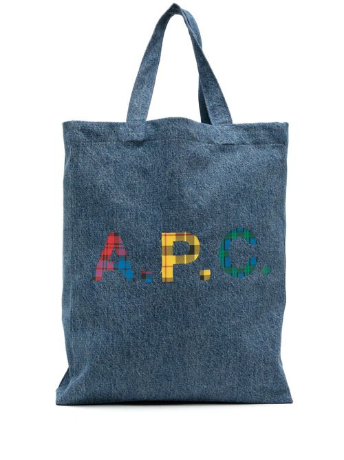 Logo-print denim tote bag - Blue