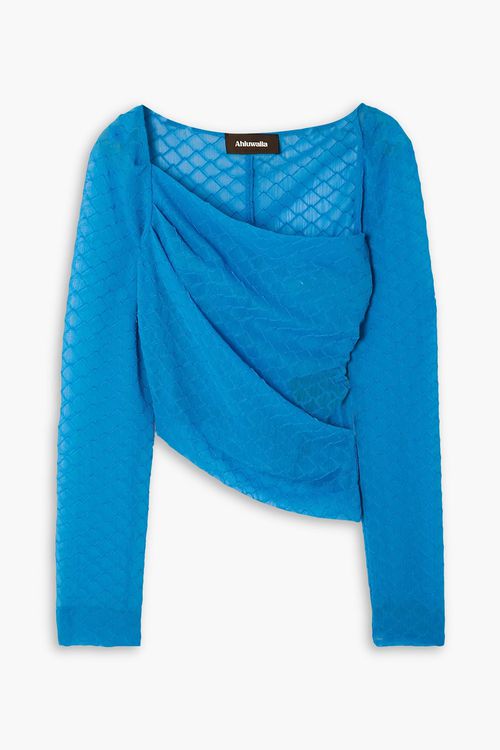 AHLUWALIA - Asymmetrisches Oberteil aus Cloqué - Blau - UK 10