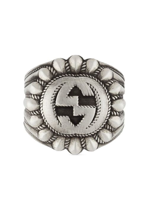 Interlocking G engraved ring - Silver