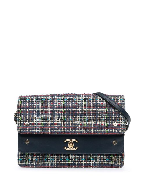 2016-2017 CC Multicolor Tweed Double Flap crossbody bag - Blue