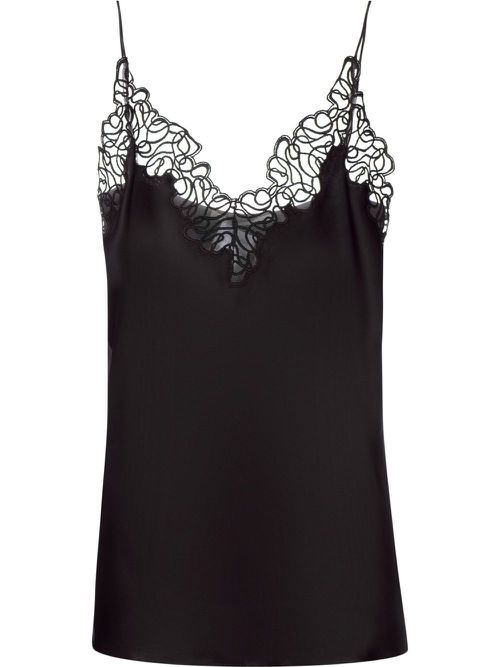 Lace-trim satin cami top - Black