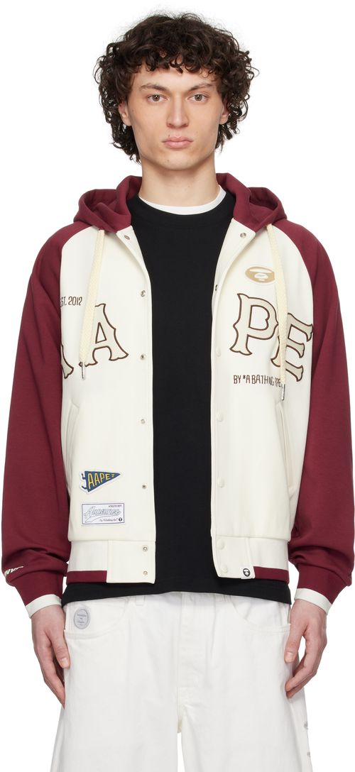 AAPE by A Bathing Ape Off-White & Burgundy Main Zip Up Jacket