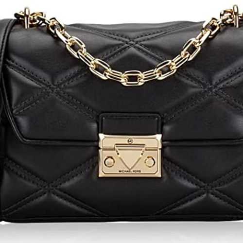 Michael Kors Serena Medium Flap Shoulder Bag (Black Silver): Handbags