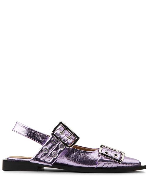 Buckle-detail metallic ballet flats - Purple