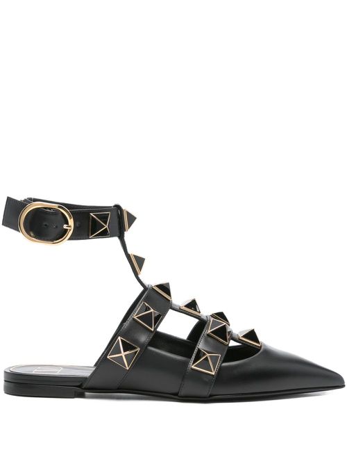Roman Stud pointed-toe ballerina flats - Black