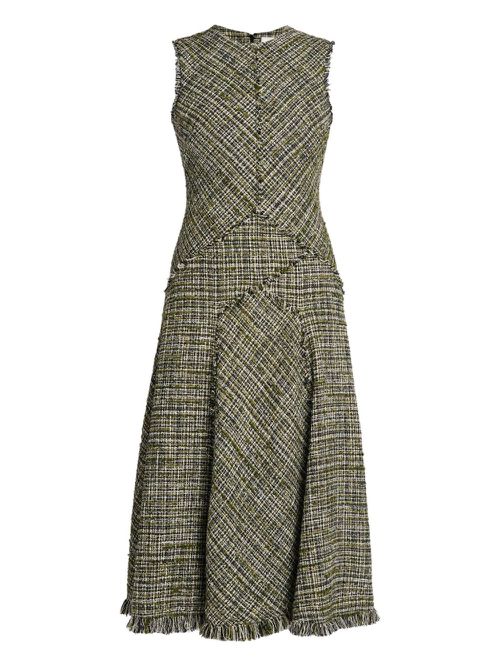 Tweed sleeveless midi dress - Green
