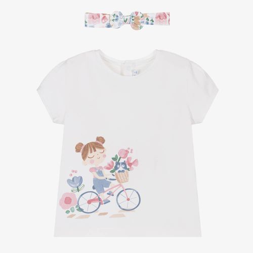 Mayoral 키즈 Girls White Cotton T-Shirt & Headband Set 1044-58