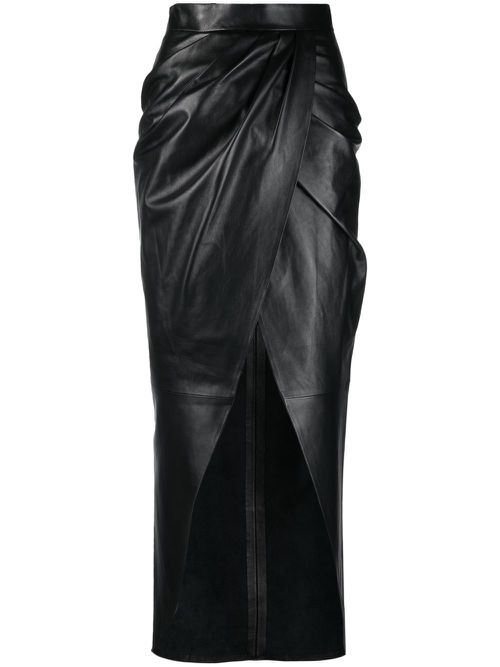 Balmain draped leather wrap skirt - Black
