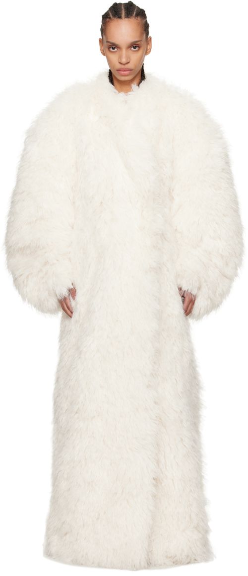 Entire Studios Off-White Chrysalis Faux-Fur Coat