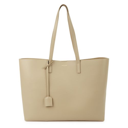 East West Almond Grained Leather Tote, Tote Bag, Beige