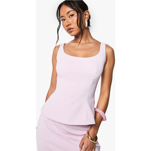 Boohoo Womens Woven Peplum Scoop Neck Top - Pink - Size 12 UK