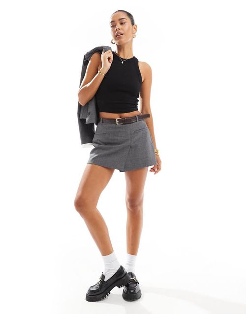 Belted mini skort in gray - part of a set