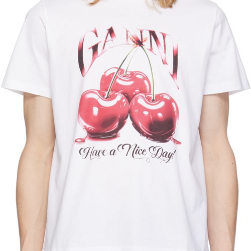 GANNI White Basic Jersey Cherry Relaxed T-shirt