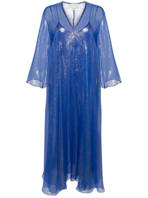 Beaded-trim lurex kaftan dress - Blue