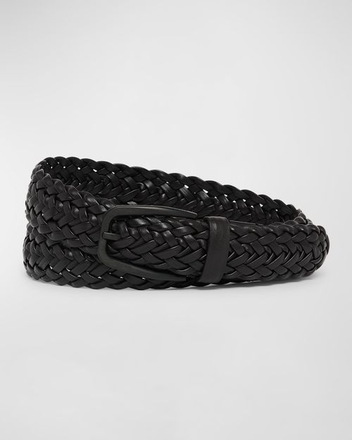 Men's Braided Leather Vendome-Buckle Belt