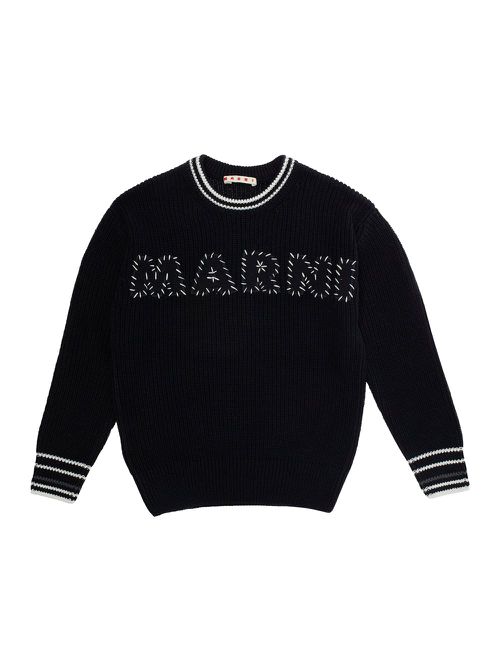 Black Crew Neck Sweater With Logo Embroidered On The Front In Cotton Boy