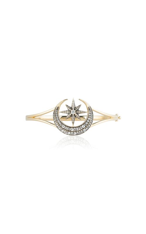 14K Yellow Gold Antique Finish Victorian Star and Moon Bangle