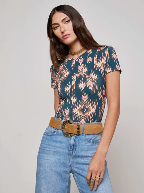 Ressi Fitted T-Shirt In Charcoal Multi Ganado Print
