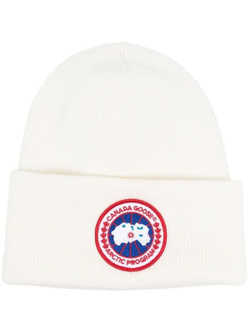 Logo-patch wool beanie - White